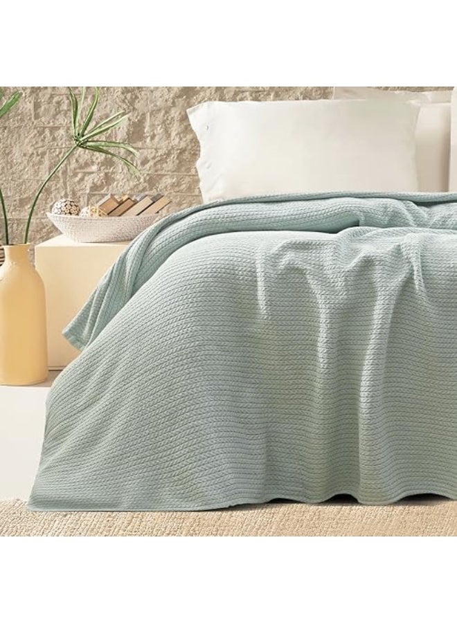 Relax Premium Egyptian Cotton Orchid Throw Blanket Ultra Soft And Lightweight With Elegant Woven Design King Size 255 × 225 cm Perfect For Bed Sofa And Couch Mint Green Color - Image 3